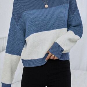 Blue and White Women's Sweater